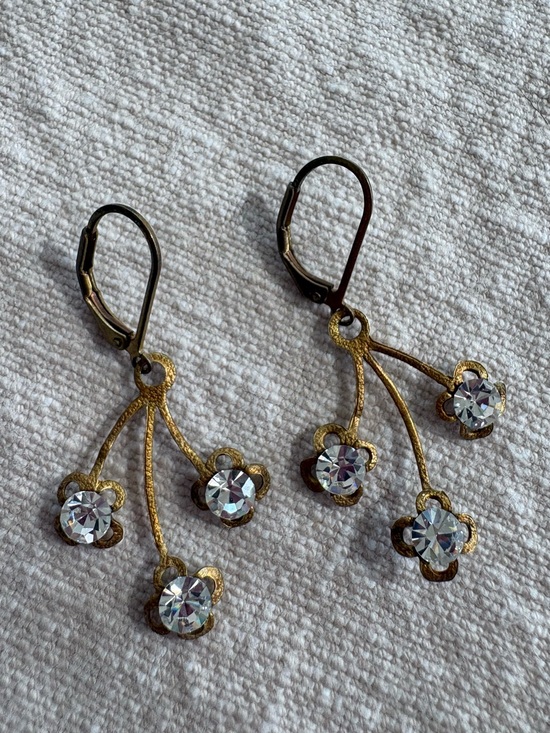 Unbranded Jewelry - Gold-Tone Floral Drop Earrings with Clear Crystal Accents